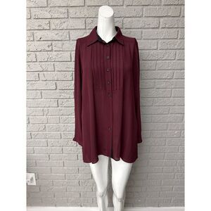 Styled by Joe Zee Women Burgundy Pleated Long Sleeve Dress Shirt Size 8